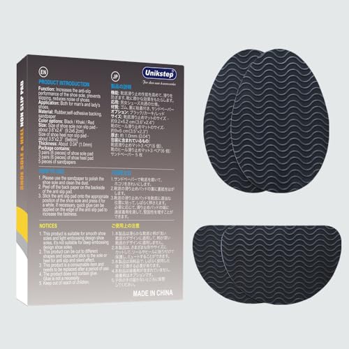 UNIKSTEP 6 Pairs (12 Pieces) Shoe Sole Non Slip Pads, Anti Skid Self Adhesive Rubber Grips, Shoe Bottom Front Sole and Heel Noise Reduction Protector Cushions (Black with Wave Pattern) - color: Black With Wave Pattern