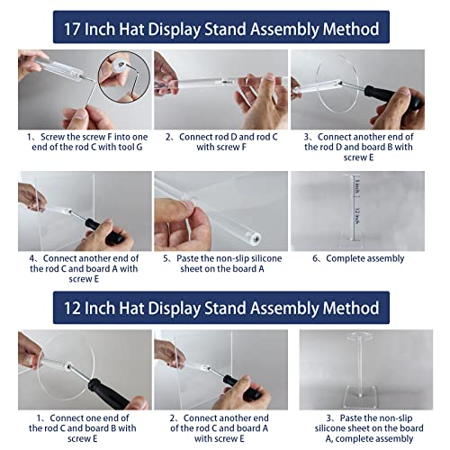 Acrylic Hat Stand and Wig Display Rack, 2pcs 17" Clear Hat Stands for Display, Adjustable Height Hat Holder, Square Barbell Base Display, Hat Rack Stand for Display Jewelry Watch Helmets - size: Square Base