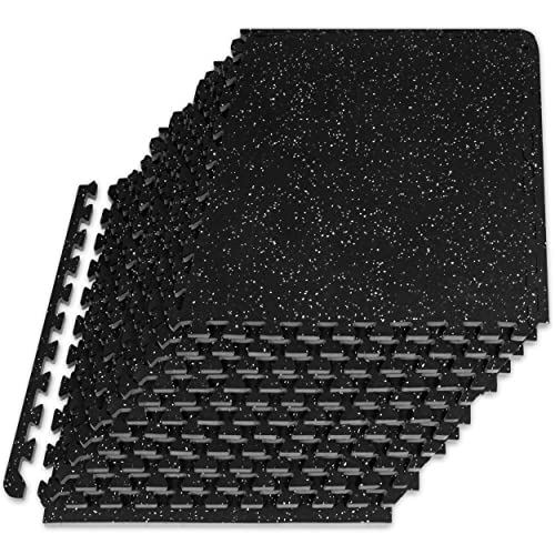 ProsourceFit Rubber Top Exercise Puzzle Mat ½-inch, EVA Foam, Protective Interlocking Tiles for Home Gym Equipment and Workouts; Grey, 48 SQ FT, 12 Tiles - color: Grey, size: 12 Pack (48 SQ FT)