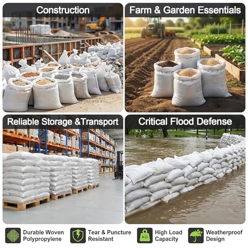 MAQIHAN Empty Sand Bags - Heavy Duty Sandbags for Flooding & Hurricane, 7PCS | Woven Polypropylene Fillable Sand Bag, Tear Resistant Sandbag Sack for Construction, Dry Materials Storage and Flood Control