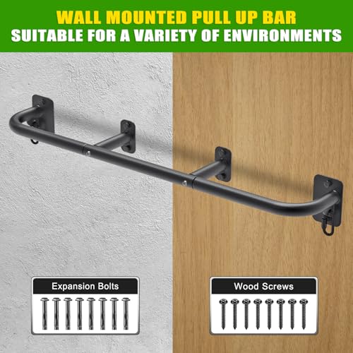 SELEWARE 32"/36" Wall Mount Pull Up Bar Joist Mount Chin Up Bar for Doorway | Heavy Duty Steel Construction Support 450 lb, w/Resistance Band Hooks, Fits 32"/36" Wall Studs for Home Gym Strength Training - size: A: 36" x 1.3" Dia Grip