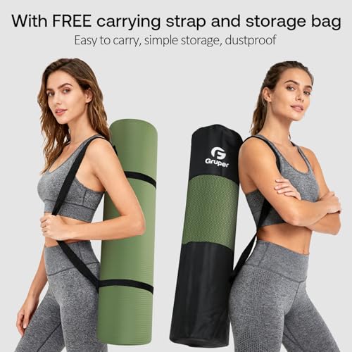 Gruper Yoga Mat Non Slip NBR Extra Thick Yoga Mat, 72"L x 32"/24"W x 0.6"/0.4"TH (185cm x 80cm/61cm x 15mm/10mm), Anti-Tear Exercise Mat with Carrying Strap and Bag, Workout Mats for Yoga, Pilates - color: Matcha, size: 72 x 24 x 0.4 inches