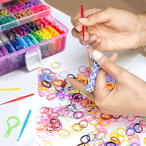 INSCRAFT 17500+ Rubber Loom Bands with 3 Layer Container, 28 Colors, 600 S-Clips, 352 Beads, 40 Cartoon Pendant, Bracelet Making Refill Kit for Kids