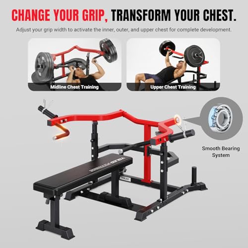 YOLEO 2-Piece Chest Press Machine & Flat Weight Bench, 1100LBS Home Gym Upper Body Machines with Independent Arms & Adjustable Flat Bench