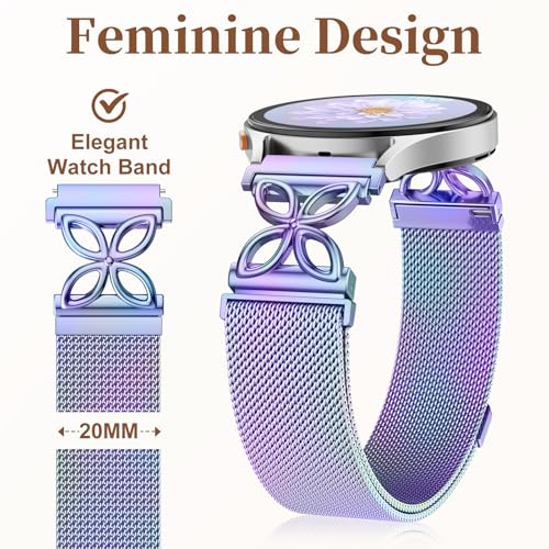 Getino Floral Magnetaic Metal Band Compatible with Galaxy Watch 7 Band 6 5 4 FE Active 2 40mm 44mm / Galaxy Watch 5 pro 45mm / Classic, Dressy Strap for Samsung Watch Bands Women Stainless Steel - color: Colorful