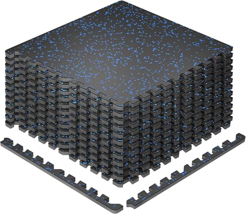 SUPERJARE 0.79'' Extra-Thick Exercise Equipment Mats, 12 Pcs 48 Sq Ft Rubber Top Floor Tiles with High Density EVA Foam, Interlocking Gym Flooring for Home Gym, Workout Mat, Black/Blue - size: 12 Tiles (48 Sq Ft)