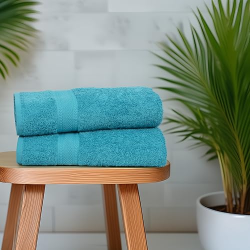 Commercial Bulk Pack of 12 Large Bath Towels – 100% Cotton Terry 24" x 50" – Ideal for Hotels, Salons, Gyms, Spas & Institutional Use – Teal Blue - color: Teal, size: 24"x50" - PK 12