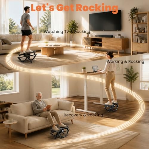 YYJO Rock Stepper with Mat and Resistance Bands | Side to Side Rocking Fitness, Low-Impact Quiet Balance Board, Cardio Exercise Equipment, Home Office or Recovery