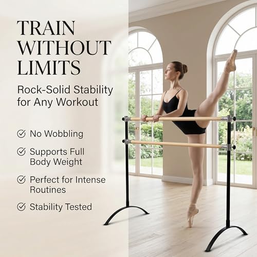 Artan Balance Ballet Barre Portable for Home or Studio, Adjustable Bar for Stretch, Pilates, Dance or Active Workouts, Single or Double, Kids and Adults (Curved Leg Double Bar 4 FT)