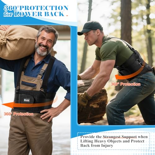 Work Back Brace with 2 Removable Suspender Shoulder Straps for Heavy Lifting Safety - Back Posture Corrector Belt for Men and Women in Construction, Warehouse Jobs Medium - style: Medium (33"-39")