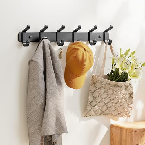 pickpiff Coat Rack Wall Mounted Heavy-Duty: Metal Coat Hanger 6 Hooks for Hanging Hat, Clothes, Robe, Keys, Backpack, Bathroom Towels, Jacket, Purse - Closet, Door, Entryway, Mudroom (Black, 1 Pack) - color: Black, size: 1 Pack