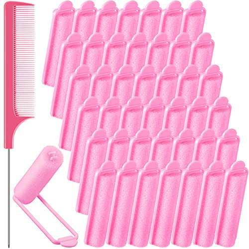 Syhood 43 Pcs Foam Sponge Hair Rollers Women 0.59 Inch Soft Sleeping Curlers Flexible Sponge Curler Tool and Rat Tail Comb for Hair Styling Hairdressing Overnight Curl and Volume(Pink) - color: Pink