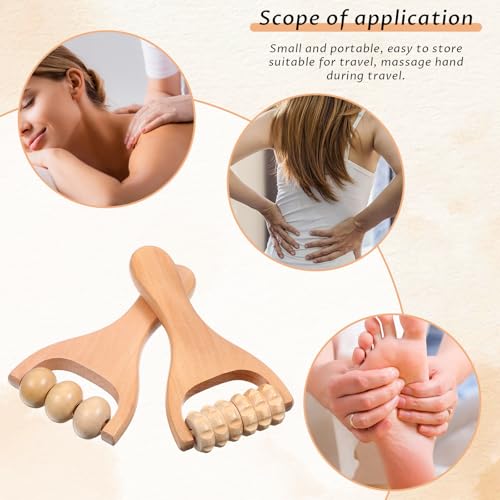 Telooco 2Pcs Wooden Massage Roller, Handheld Wood Massage Tools - Wood Roller for Back Leg Foot Muscle Relief