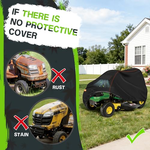 Outdoors Riding Lawn Mower Cover,Garden Tractor Cover Fits Decks up to 54" ,Lawn Tractor Cover Fit with Air Vents and Elastic Straps(Riding-72"L x 54"W x 46"H) - size: Riding-72"L x 54"W x 46"H