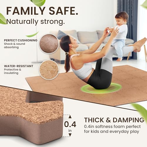 bemaxx Gym Mats Set - 18 pcs EVA Interlocking Foam Floor Tiles (12.6"x12.6"x0.4") 18sqft Protective Gym Flooring Sports Home Workout Exercise Mats Puzzle Garage Fitness Play-Room Pool Treadmill Bike - color: Cork, size: 18 Tiles | 18 sq ft