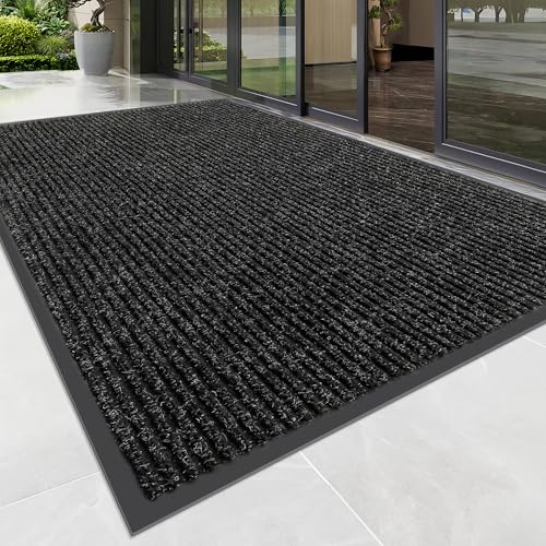 100pointONE Front Door Mat, Heavy Duty Indoor Outdoor Doormat for Entryway, 72" x 24" Low Profile Outdoor Mats for Home Entrance, Stain and Fade Resistant Welcome Mat for High Traffic Area, Black - color: Black Striped, size: 2' x 6' (Rectangular)