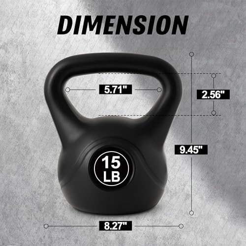 ALTLER Vinyl Plastic Concrete Kettlebell 10-50LBS Safe Strength Training Kettlebell Anti-Slip Grip Weight for Home Workouts and Men/Women/Beginners - size: 15LB