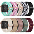 Maledan 10 Pack Stretchy Bands Compatible with Apple Watch Band 40mm 38mm 41mm 42mm 44mm 45mm 46mm 49mm Women Men, Nylon Solo Loop Elastic Sport Straps for iWatch Series 11 10 9 8 7 6 5 4 3 SE Ultra - color: Black/ZWalnut/Pink/Cactus/Wine/Starlight/Grid-B