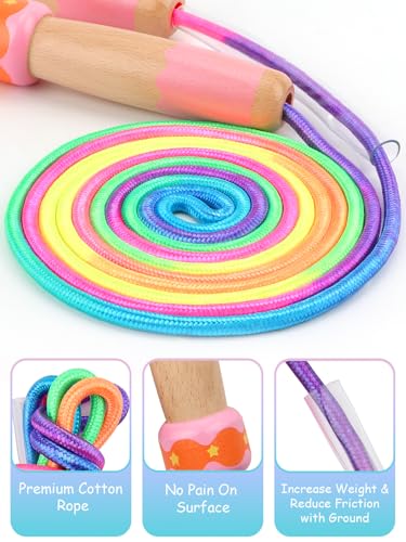 Jump Rope for Kids, Lorvain Adjustable Skipping Rope, Kids Jump Ropes with Wooden Handle for Girls Boys, Weighted Jumping Ropes for Fitness Workout Exercise Outdoor Fun Activity - color: Pink Rainbow-1pc