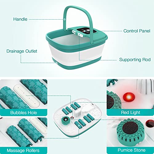 HOSPAN Collapsible Foot Spa with Heat, Bubble, Red Light, and Temperature Control, Foot Bath Massager with 8 Shiatsu Massage Rollers, Pedicure Foot Spa for Relaxation - FS01A - color: Sky Blue