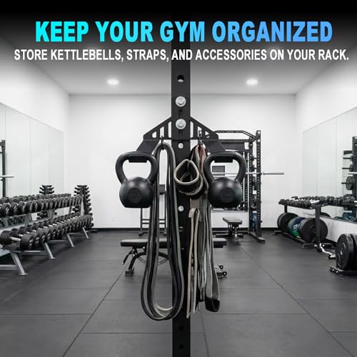 J Bryant Kettlebell Rack Storage Attachment, Heavy Duty Steel Kettlebell Holder for Power Cage & Squat Rack - color: Black Double Kettlebell Holder