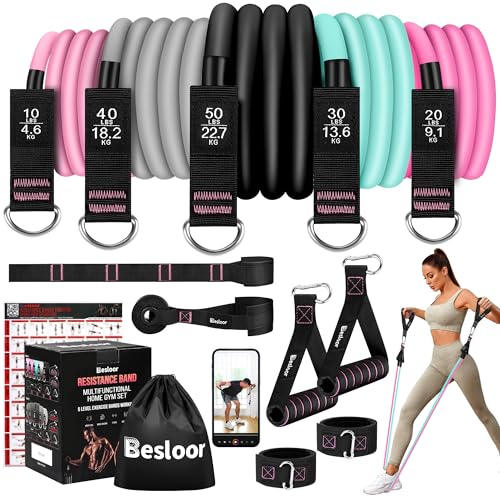 Resistance Band Set. Exercise Bands with Handles, Door Anchor and Ankle Strap. Home Gym, Supports Full-Body Workouts - with Training Guide and Fitness Video