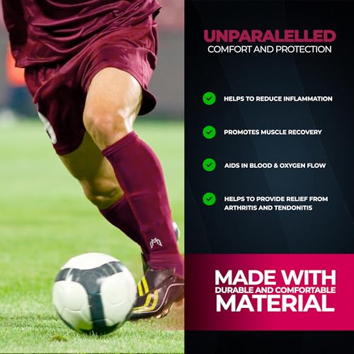 MediCaptain Pre Cut Soccer Sock Sleeves, Companion for Soccer Grip Socks, Securely Holds Shin Guards, Compression Leg Warmer - color: Maroon