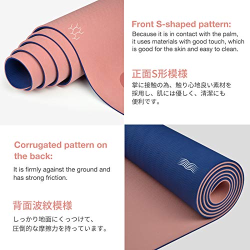 Gruper Yoga Mat Non Slip, Eco Friendly Fitness Exercise Mat with Carrying Strap,Pro Yoga Mats for Women,Workout Mats for Home, Pilates and Floor Exercises - color: 2.Pink / Navy Blue, size: 0.24*24*72 Inches