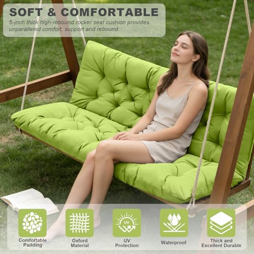 Porch Swing Cushions,Outdoor Cushions 3 Seater Replacement with Backrest, Waterproof Thickened Bench Cushion with Ties for Porch, Patio,Outdoor, Backyard and Garden (Grass Green 47 * 40 in) - color: Grass Green, size: 47x 40 inches