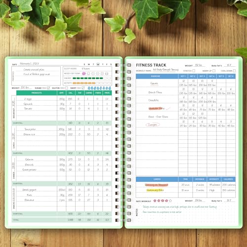 Wellness Planner & Fitness Log - Daily Diet & Health Journal with Weight Loss, Wellness Journal Notebook for Tracking Fitness, Sleep, Nutrition, Meal, Habits, A5(5.8 x 8.6 inch) (Green) - color: Green