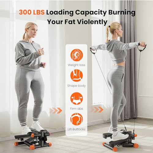 Sweetcrispy Mini Stair Steppers with Resistance Bands for Exercise at Home, Portable Exercise Twist Stepper Machine for Full Body Workout, 300LBS Capacity - color: Orange