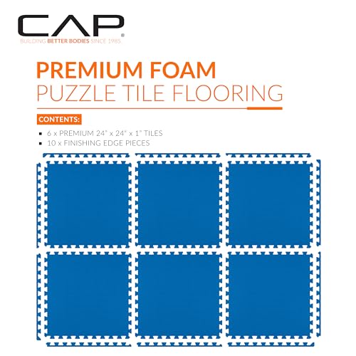 CAP Puzzle Exercise Mats | 1” Thick EVA Interlocking Foam Tiles for Home Gym Flooring | Multiple Options - color: T - Blue, style: 6 Tiles (24 SQ FT)