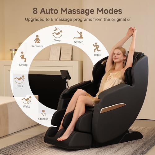 Real Relax 2026 Upgraded 2D SL-Track Massage Chair,Recliner Full Body Zero Gravity with 8 Auto Modes and Upgraded LCD Screen,Added Voice Broadcast,Headrest Cushion,Child Lock and Pause Button,Black - color: Black