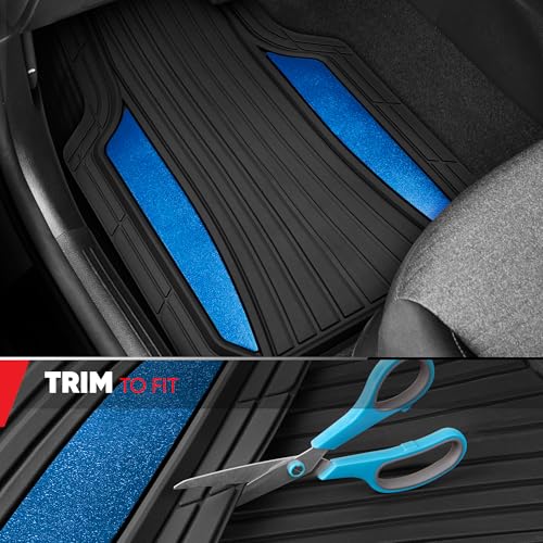 Motor Trend ChromeTech Car Floor Mats Full Set - Durable Rubber Floor Mats for Cars with Two Tone Accent, All Weather Interior Protection for Front and Rear with Non-Slip Backing, Black/Blue - color: Black & Blue