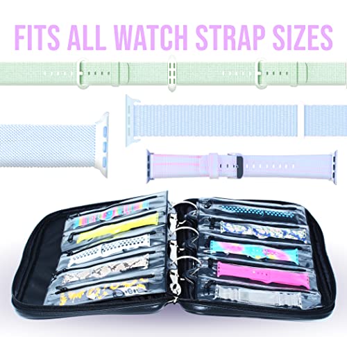 Skywin Watch Band Holder for Apple Watch Bands - An Apple Watch Band Case Organizer with a Band Capacity and Zippered Compartment Sleeves - color: Black