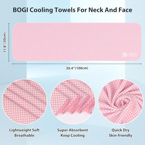 BOGI Cooling Towels for Neck and Face, Soft Breathable Cool Towel for Instant Cooling Stay Cool for Yoga, Sport, Gym, Camping, Running & More Activities - color: Pink, size: 40.00" x 12.00"