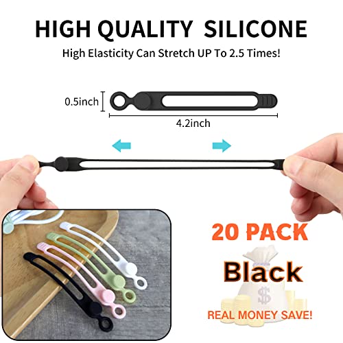[20Park]UMUST Silicone Cable Ties, Reusable Cable Management Organizer, Cord Tie,Multipurpose Elastic Cord Organizer for Bundling and Fastening Cable Cords Wires(black) - color: 20pcs-black, size: 4.2Inch