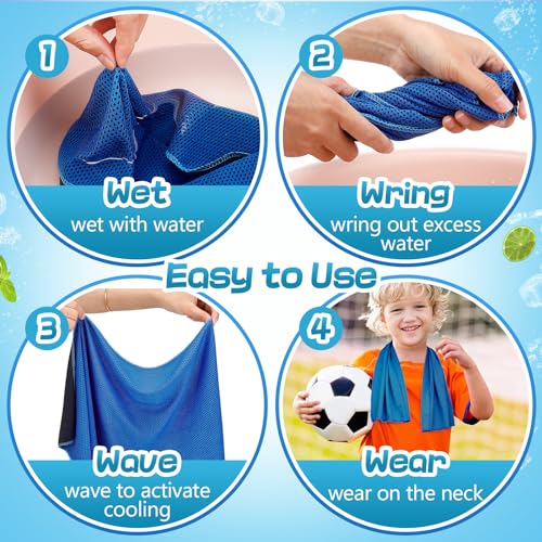 4 Pack Mini Cooling Towels (30"x9") - Kids Cooling Towel, Soft Breathable Cooling Neck Wraps with UPF 50 Sun Protection for Boys Girls Running Exercise Parent-child Activities School Outdoor Sports - color: Blue & Black & Grey & Royal Blue