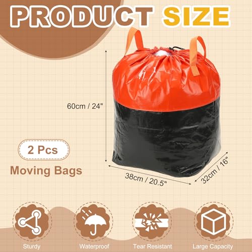 uxcell 2Pcs Extra Large Moving Bags, 15 x 12.6 x 24" Heavy Duty Woven Clothes Storage Totes Waterproof Packing Bags with Elastic Band and Handle for Home Camping Packing Quilts, Orange - color: Orange, size: 15 x 12.6 x 24"