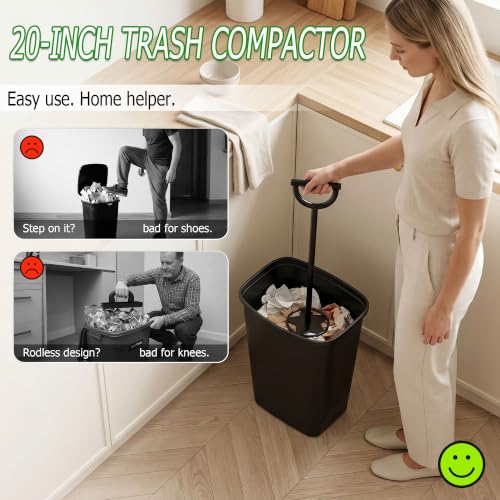 Trash Compactor for Kitchen - 20" All-Metal Manual Garbage Compactor, No Electric Trash Can Compacting Tool, Touchless Waste Smasher & Tamper Press Compressor, Saves Space for Home & Outdoor Bins - size: 20"