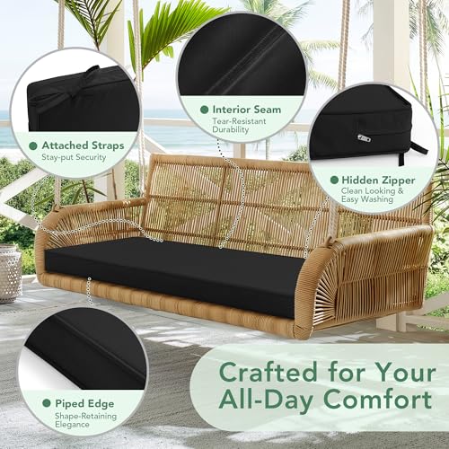 Summsun Outdoor Bench Cushion: Waterproof and Fade Resistant Patio Furniture Cushions - Non-Slip Bench Pad Cushion with Removable Cover for Garden Swing Porch Sofa Settee, 45 x 18 Inch, Black - color: Black, size: 45x18x3 Inch