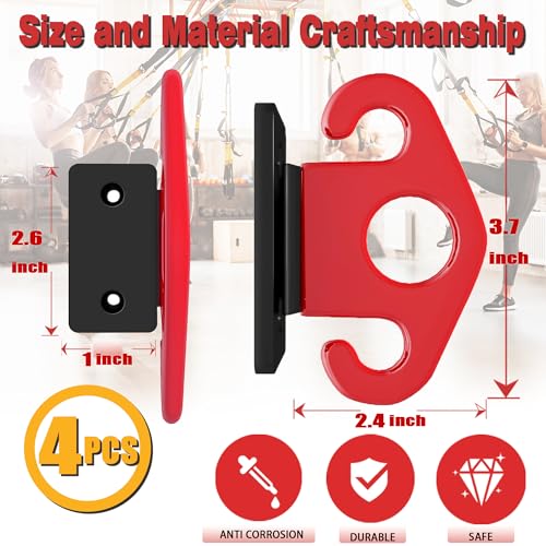4 PCS Resistance Band Wall Anchors, Exercise Band Wall Anchor, Gym Wall Hooks for Resistance Bands, Workout Wall Mount Anchor for Physical Therapy and Small Space Home - color: Red