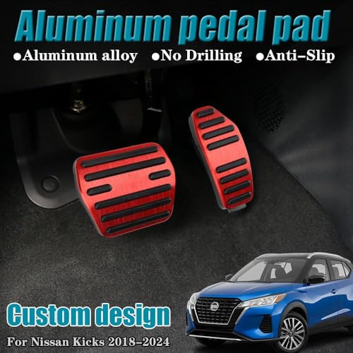 LEXLEY,with Kicks Logo 2PCS Anti-Slip Aluminum Brake Gas Pedal Pads,Auto No Drilling Accelerator Pedal Covers Only for Nissan 2018-2025 Kicks-RED - color: RED