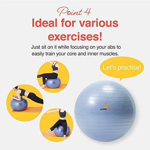 Primasole Exercise Ball for Balance Stability Fitness Workout Yoga Pilates at Home Office & Gym Birthing Ball for Pregnancy, Office Ball Chair - color: Pale Gray, size: 45 cm