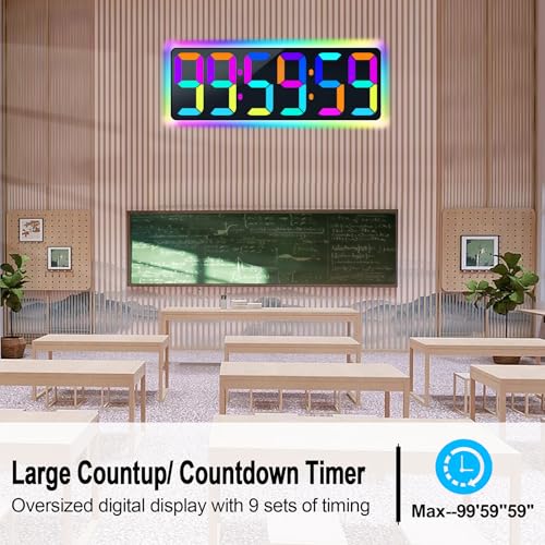 TXL 17.2" WiFi Digital Wall Clock with Seconds, Large Countdown Timer for Classroom Home Gym Office, Alarm Clock with Remote Control, RGB Ambient Lights, 4 Dimmable Brightness, Auto DST(RGB) - color: Rgb