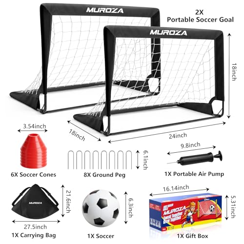 Kids Soccer Goal, Soccer Goals for Backyard Set | 2 Pack 2x1.5ft Portable Pop Up Soccer Nets with Ball and Cones, Soccer Training Set for Toddlers, Indoor & Outdoor Games - color: Black, Gray, Black