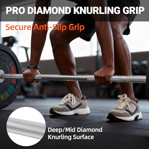 Olympic Barbell Bar Series, 2 Inch Weightlifting Bars, 4FT 6FT 7FT Straight & EZ Curl Options, 190K PSI Steel, Diamond Knurling, Smooth Rotation for Home & Gym Strength Training - color: 6FT