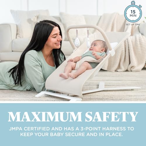Baby Delight Alpine Deluxe Portable Bouncer, Infant, 0-6 Months, 100% GOTS Certified Cotton Fabrics, Organic Oat - color: Organic Oat