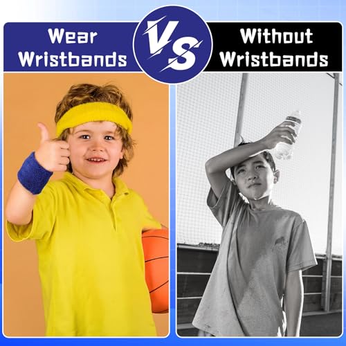 Lounsweer Wrist Sweatbands Bulk for Kids Adult Teams Sweat Bands Sports Wristband Athletic Neon Sweatbands for Football Basketball Tennis Running Gym Party Gifts - color: Royal Blue