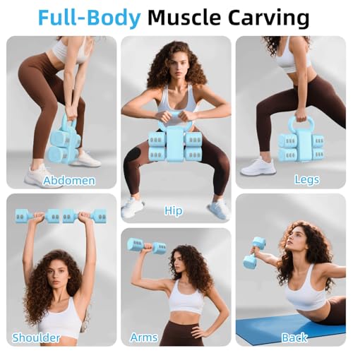 2-in-1 Adjustable Dumbbell Set, 4-Level Weights for Women | Convertible Dumbbell & Kettlebell, Adjustable 2.2-5.5lb Each, Quick-Change Button, Compact for Home Gym, Office & Outdoor - color: Blue
